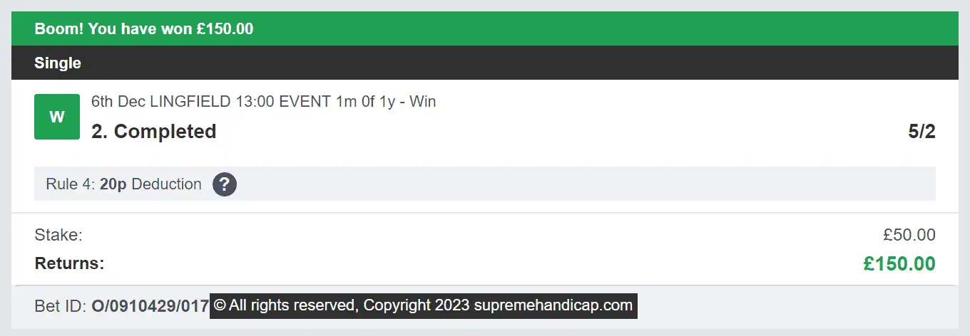 Supreme Handicap - Winner 1 - 2023-12-06