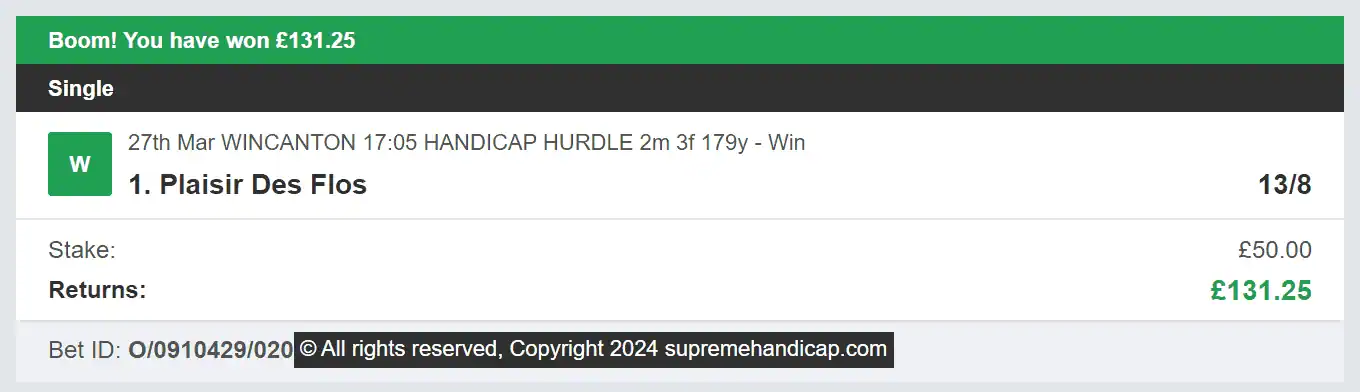 Supreme Handicap - Winner 2 - 2024-03-27