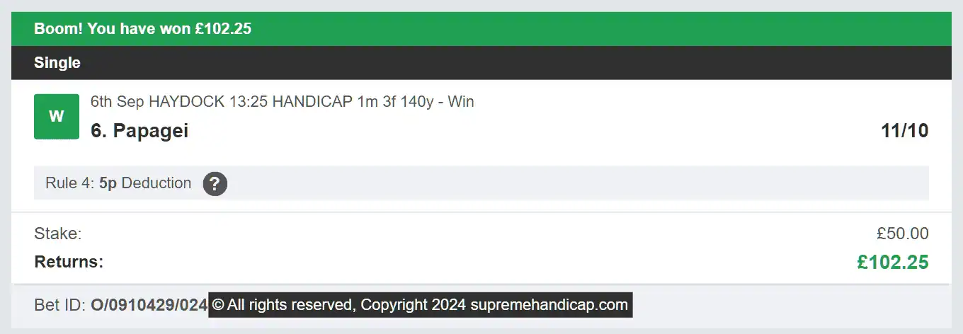 Supreme Handicap - Winner 1 - 2024-09-06