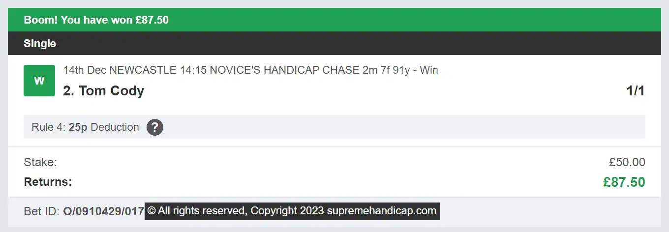 Supreme Handicap - Winner 2 - 2023-12-14