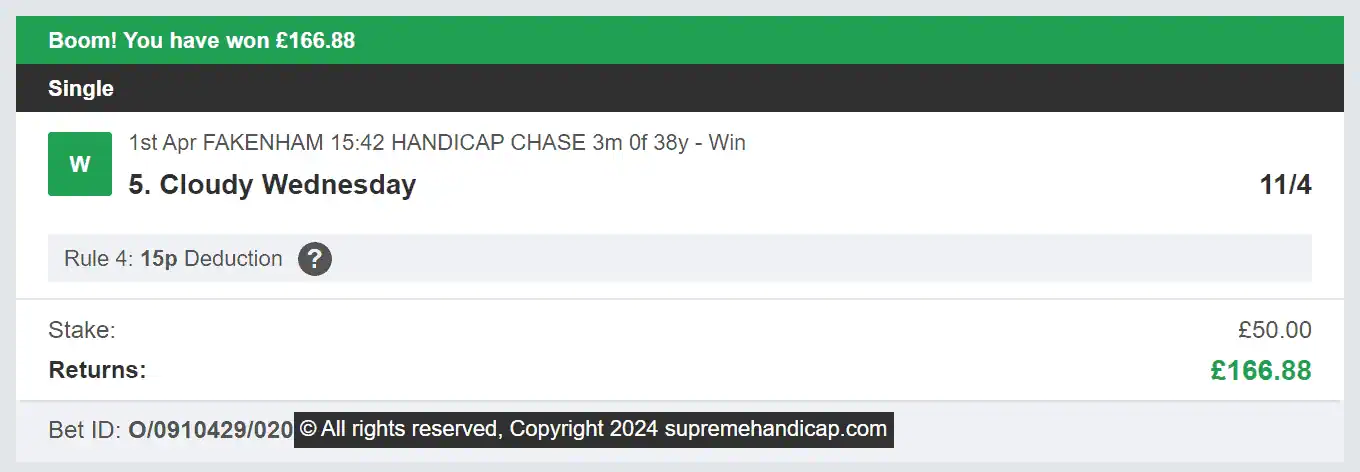 Supreme Handicap - Winner 2 - 2024-04-01