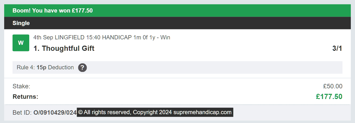 Supreme Handicap - Winner 2 - 2024-09-04