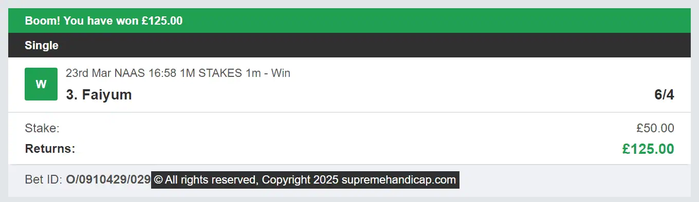 Supreme Handicap - Winner 2 - 2025-03-23