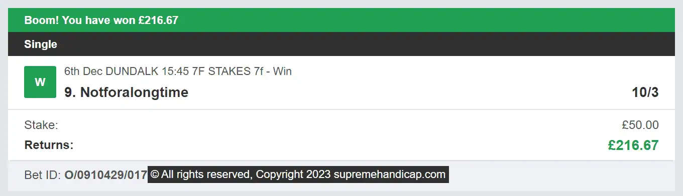 Supreme Handicap - Winner 3 - 2023-12-06