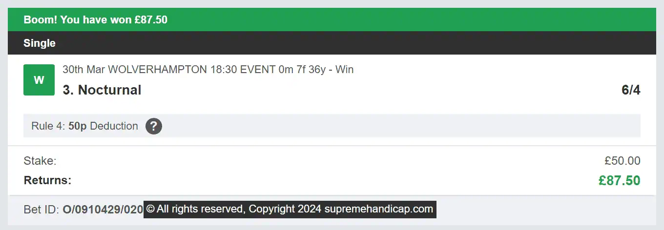 Supreme Handicap - Winner 3 - 2024-03-30