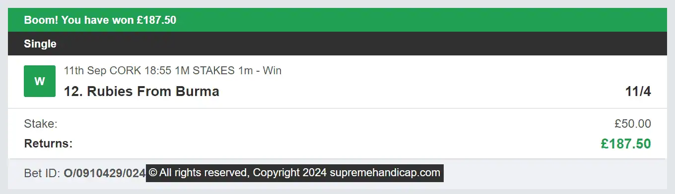 Supreme Handicap - Winner 3 - 2024-09-11