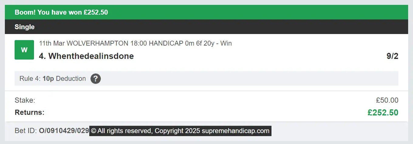 Supreme Handicap - Winner 3 - 2025-03-11