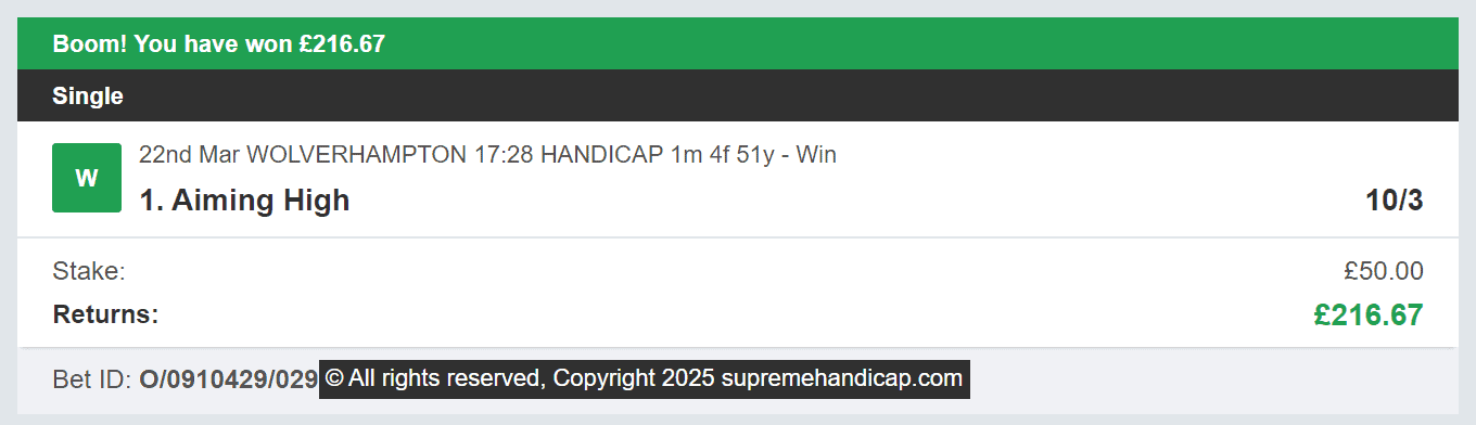 Supreme Handicap - Winner 3 - 2025-03-22