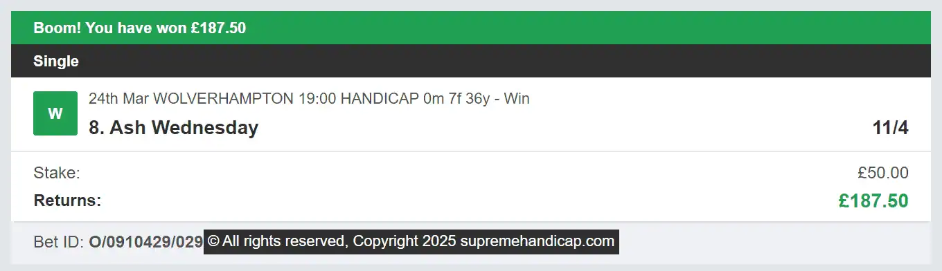 Supreme Handicap - Winner 3 - 2025-03-24